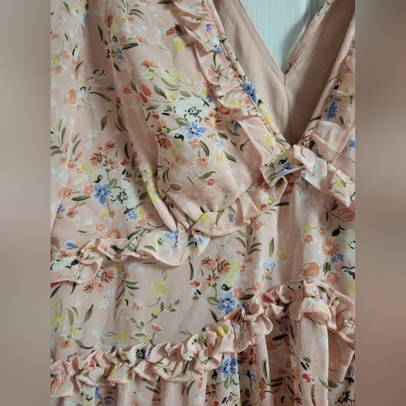 Blue B - Floral Peach Rayon Ruffle Tier Dress - Size S - Picture 5 of 5